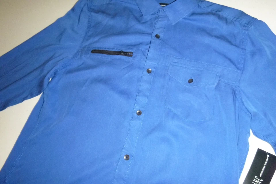 INC International Concepts Hombres Calce Regular Satén Informal Vestido Camisa - Pequeña - Azul Foto 4 de 4