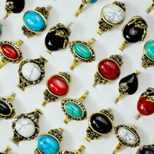 30pcs New Fashion Mixed Lots Turquoise Alloy Gold P Unisex Rings