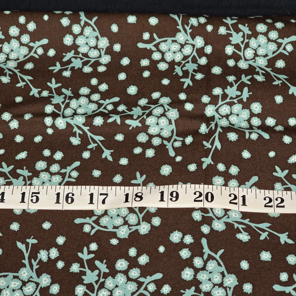 Up Town Erin Michael Moda Fabrics Blue/Brown Flowers Cotton  44" Wide 1 Yard - Image 2 of 4