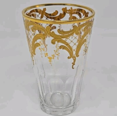 Antique Bohemian Josefhinenhutte / Moser Raised Gold Juuce Glass 3 1/2'' #1