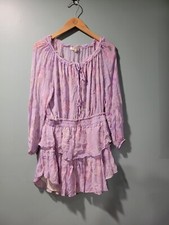 LoveShackFancy Popover 100% Silk Floral Cottagecore Frayed Ruffle Mini Dress L