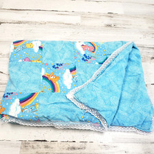 Care Bears 28x40 Blue Handmade Baby Quilt Lace Edge Crib Blanket