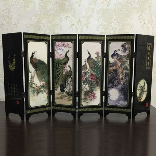 Contemporary Mini Peacock Wooden Screen Room Divider Folding Partition Set - Picture 4 of 24