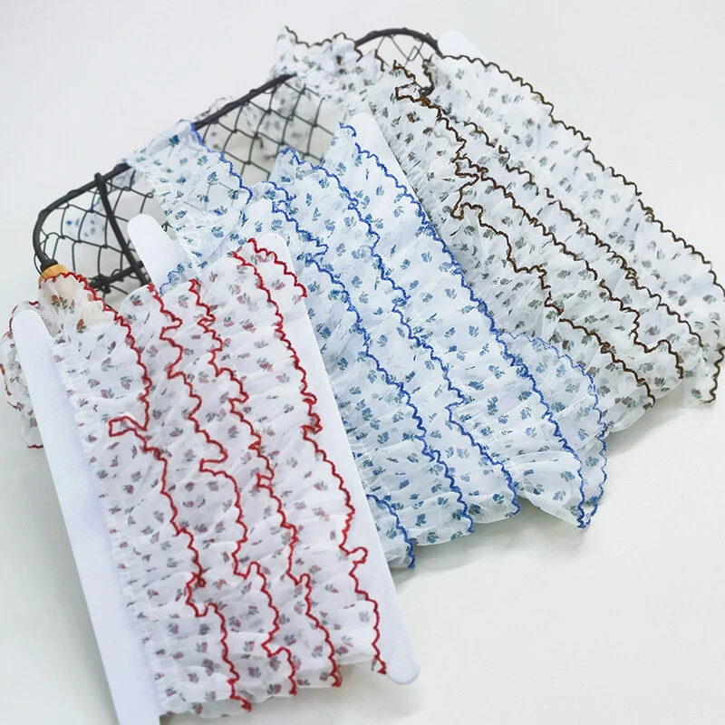 Cinta plisada de encaje floral 5M con volantes borde de malla hágalo usted mismo artesanía de costura 40 mm Foto 3 de 4