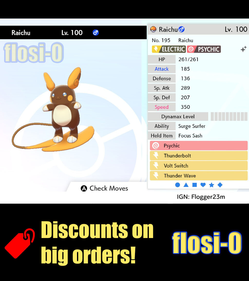 6IV Ultra Shiny Raichu Alola or Kanto Pokemon Sword and Shield 