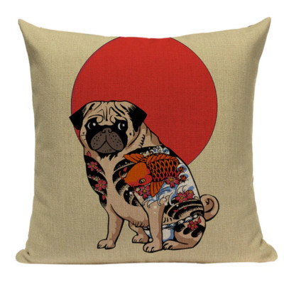 Tattoo Pug JP8 Cushion Pillow Cover Japanese Asian Chinese Oriental Boston 