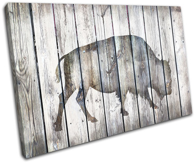 Bison Vintage Wood Animals SINGLE CANVAS WALL ART Picture Print