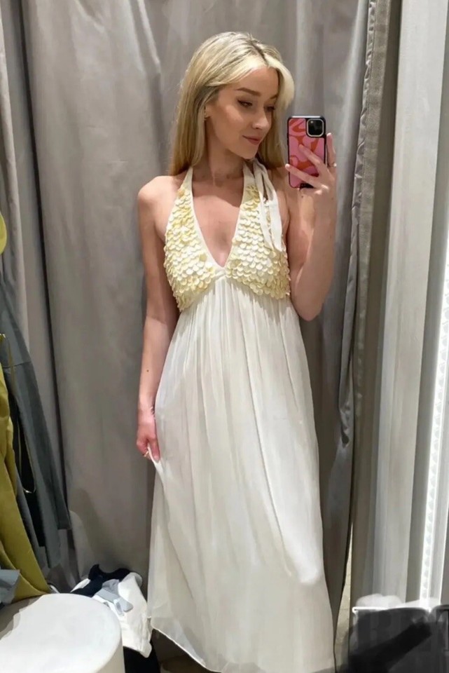 ZARA SEASHELL DRESS LIMITED EDITION WHITE VNECK NEW SS23 SIZE M REF