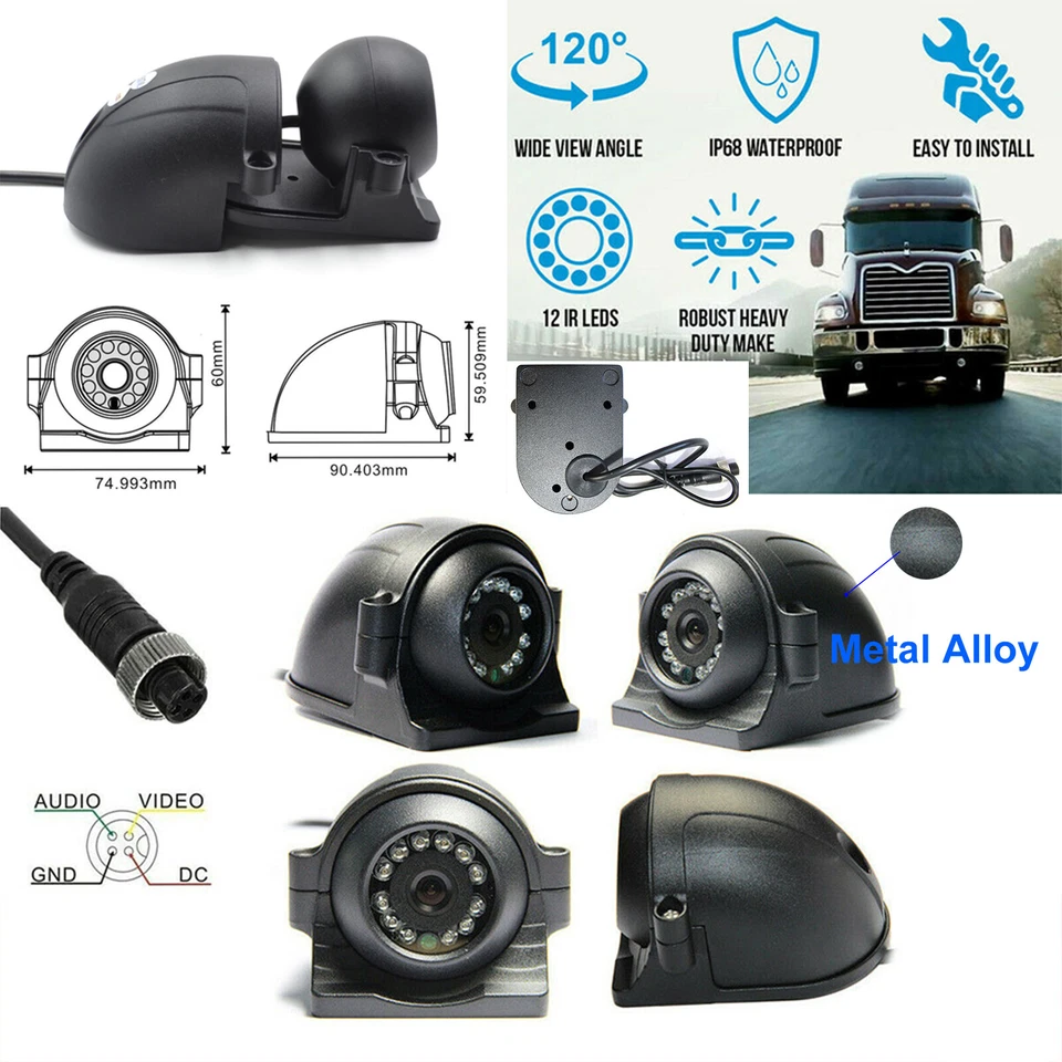 9" Monitor DVR For RV Truck Trailer Rear Side View Quad HD Camera 4 Split Screen - Image 4 of 4