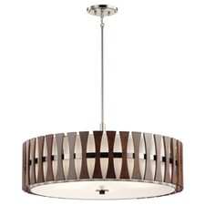 Image of 5 Bulb Ceiling Pendant Light Fitting Auburn Stained Wood LED E27 100W Bulb