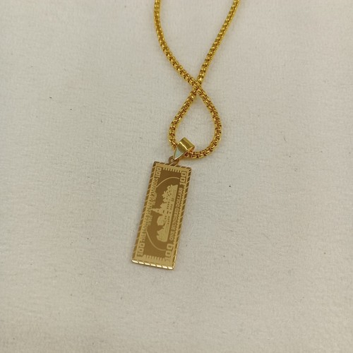 Men Chain link Pendant "100 dollars" Necklace 22" Brass Plated Gold - Picture 8 of 8