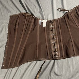 Brown Silky Sequined Bustier Girdle Lace Up Midevil Costume Corset Sz Medium 34