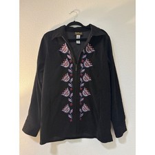 Bob Mackie Wearable Art Black Faux Suede Embroidered Zip Up Jacket Womens Medium
