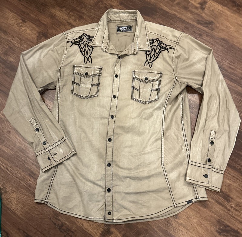 Buckle Black Tan button down Standard Fit shirt y2k embroidery Men’s Size XL