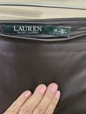 Ralph Lauren Women's Leather Skirt Plus Size 18W Black Knee Length Rare Find