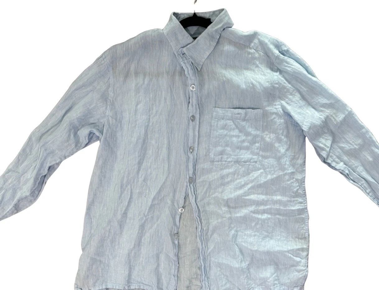 Weekenders Linen Long Sleeve Button Down Light Blue Shirt Men’s Sz XL