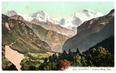 Vintage Postcard Jungfrau Monch Eiger Alps Switzerland Heimwehfluh View
