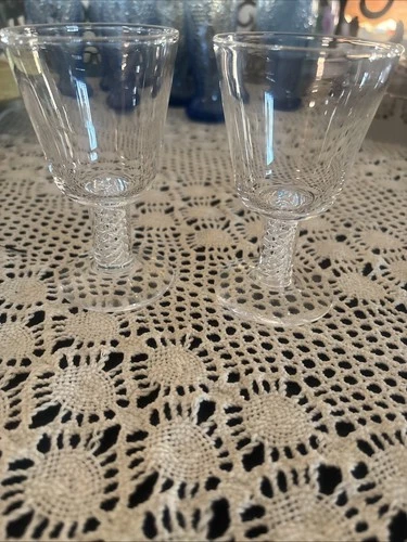 Steuben Crystal 8011 Air Twist Water Goblet or Wine Glass Signed For Pair