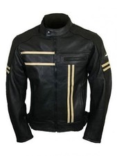 Men's Retro Style White Strips Cafe Racer Real Leather Jacket - CHRISTMAS SALE