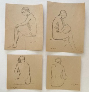 Original Vtg Antique Nude Sketches Drawings Lot Artist Katharine Beecher Stetson