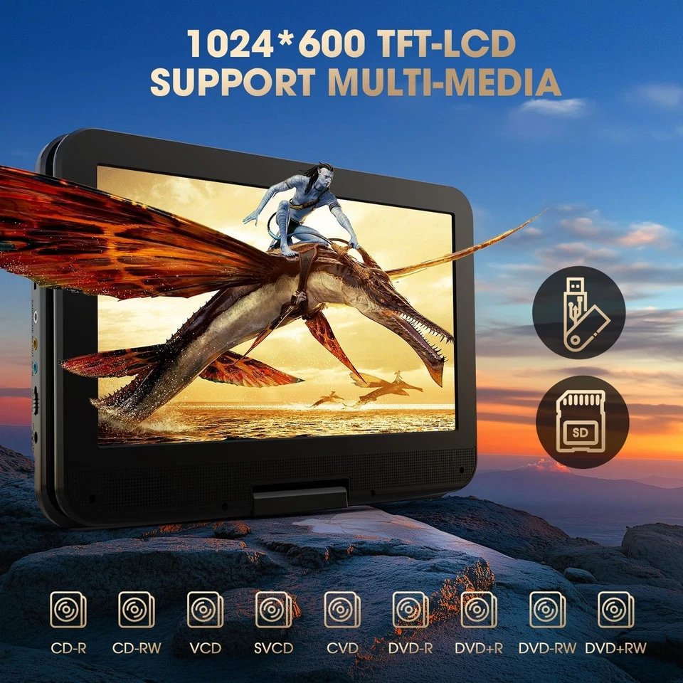 DBPOWER 12" Portable DVD Player with 5-Hour Rechargeable Battery, 10" Swivel ... - Image 3 of 4