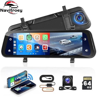 Navitroey P14 Mirror Dash Cam & Rear View Camera | Apple/Android | 9.66 inch | Touch