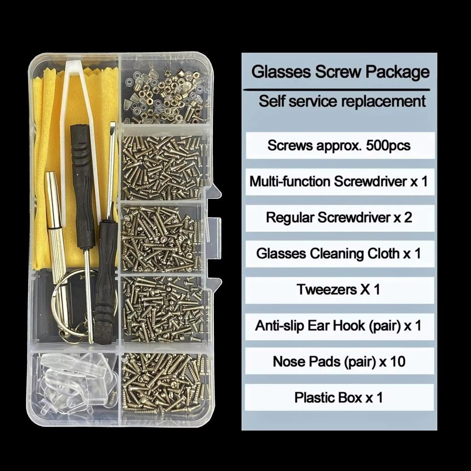 Spectacle Tools Glasses Repair Kit Spectacles Screws Nose Pads Optical Repair Tool Set ...