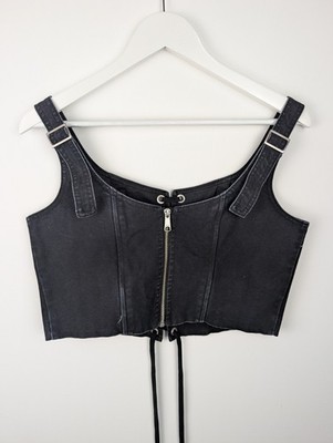 H&M x Heron Preston Corset Top Womens L Black Lace Up Zip Y2K