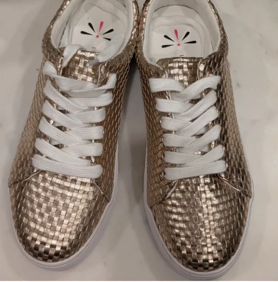 NEW Isaac Mizrahi Sneakers Women's 8.5 Gold Basketweave Statement Wedding Shoes - Image 4 of 4