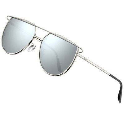 Übergroße polarisierte Sonnenbrille UV400 Metall Pilotengestell silber