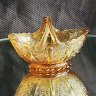 Vintage Fenton? Honey Amber Daisy Flowers Glass Basket Dish w/ Split Twig Handle
