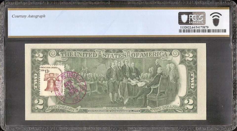 1976 $2 BILL HAND SIGNED COURTESY AUTOGRAPHED POST STAMP NOTE MONEY PCGS 64 PPQ - Image 2 of 2
