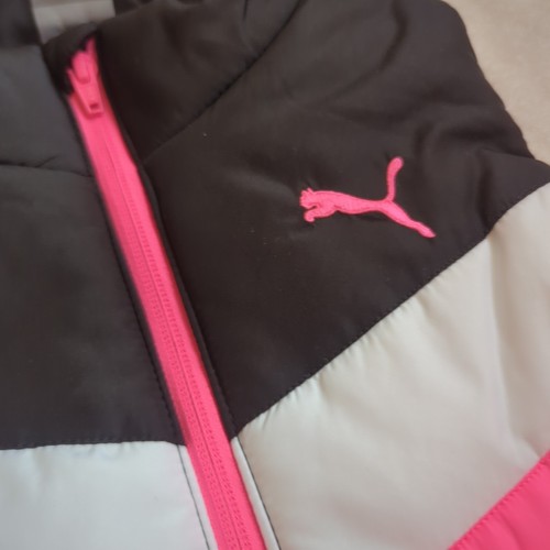 Puma Youth Girl's Puffer Vest Sz Med 10/12 Black Pink White Logo Zip Up Pockets - Picture 4 of 11