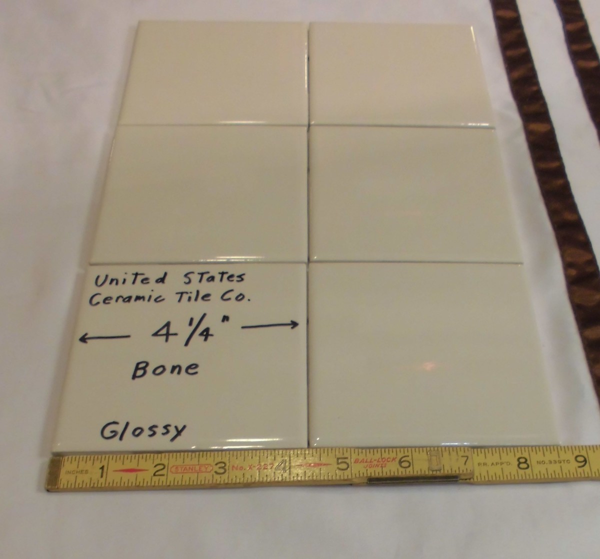 6 pcs. Glossy Ceramic Tiles *Bone* 4-1/4