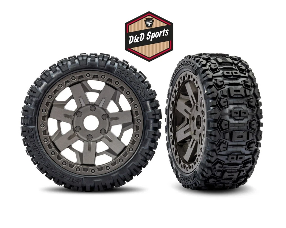Traxxas 9071-GRAY - Tires & wheels, glued (3.0" gray, Sledgehammer belted tires) - Image 1 of 1