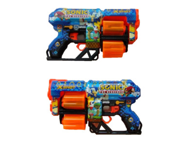 Lot of 2 Zuru X-Shot Skins Sega Sonic the Hedgehog Blaster Toy Guns Tested Works