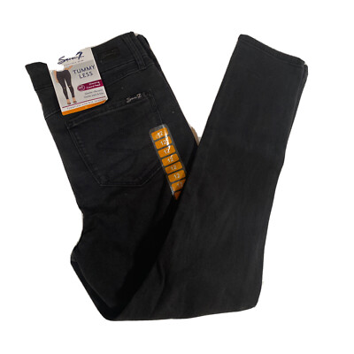 Seven7 Size 12 Tummyless Distressed Black Slimming Panel Skinny Jean