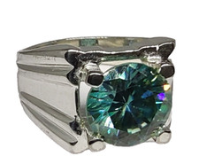 4.25 Ct Blue Diamond Ring Round 925 Shape Silver Huge Men's Special Certified