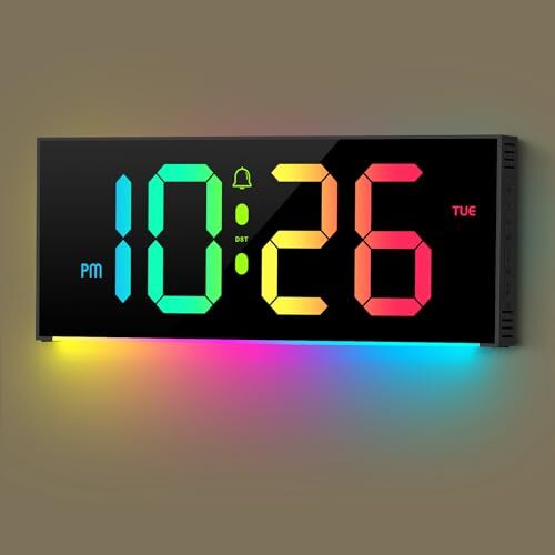 13" Alarm Clock with 12 RGB Colors Changing Remote Black-adapter Include - Picture 2 of 7