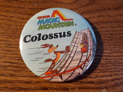 Vintage Colossus Rollercoaster Six Flags Magic Mountain Button 3''  RARE