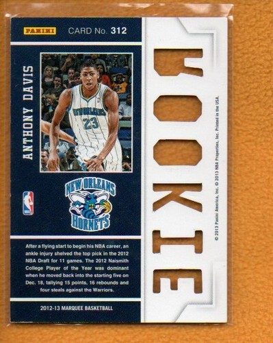 Anthony Davis 2012-13 Panini Marquee BK Group III Rookies Laser Cut RC #312 - Picture 2 of 2