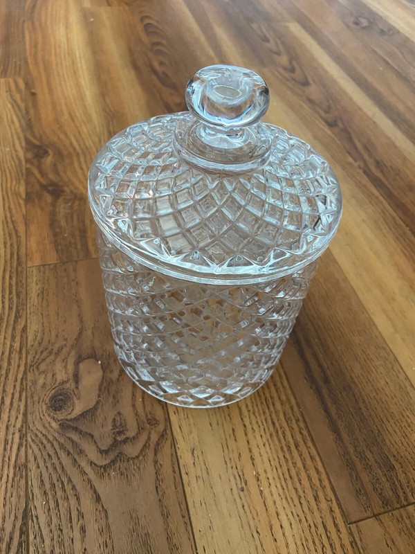 Vintage Cut Glass Coverred Jar with lid  Candy  Biscuit Cookie