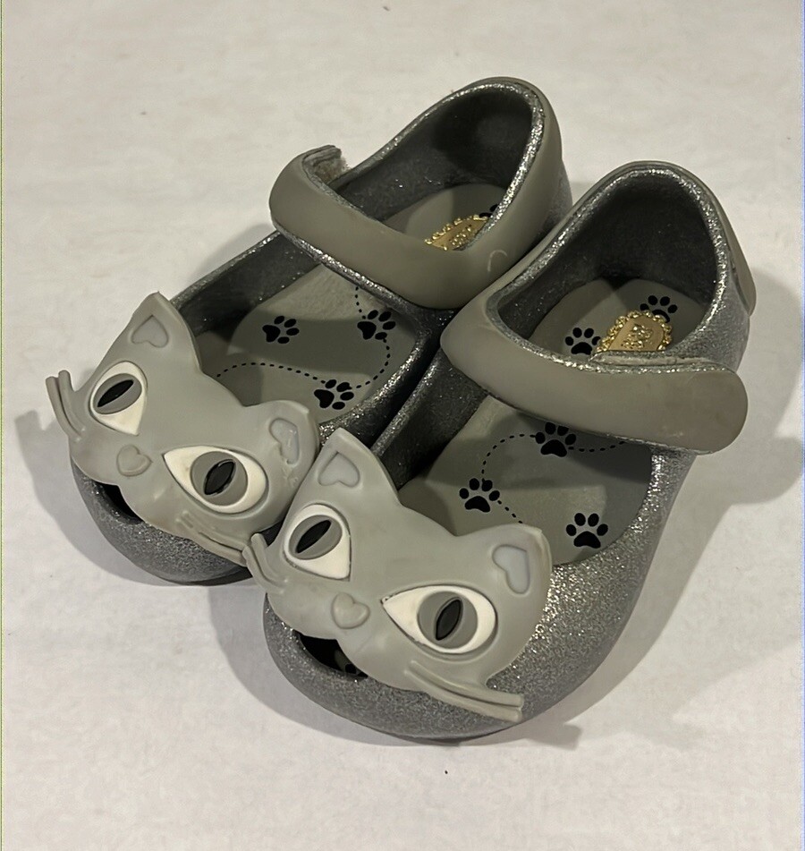 Mini Melissa Ultragirl Cat Silver Metallic Mary Janes Shoes Size 5
