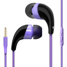 Purple Color 3.5mm Earbuds w/ Microphone and Playback Control Stereo Headset for