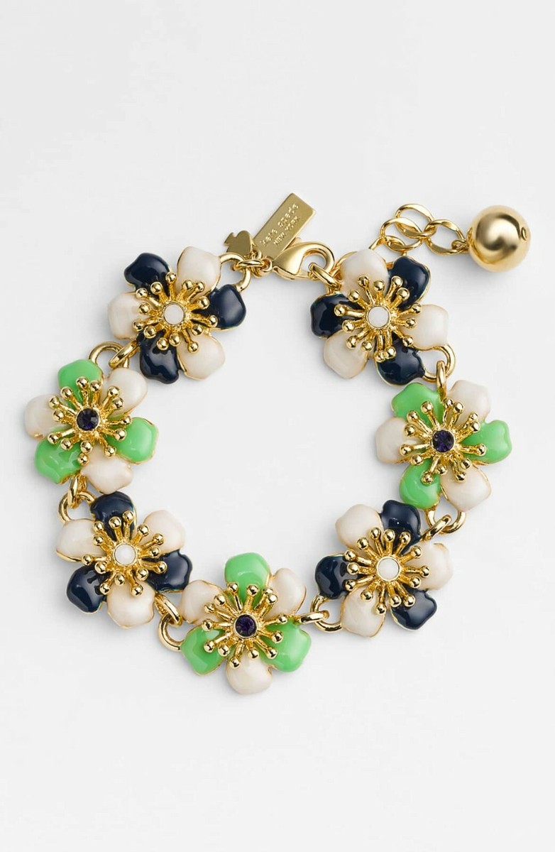 NWT Kate Spade Petal Pushers Green and Black Floral bracelet NWT Kate Spade Greenhouse Floral Bracelet Gold Tone Multi | eBay main image 2