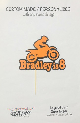 MOTORBIKE DIRT MOTORCROSS RACING BIKE PERSONALISED CUSTOM ANY NAME CAKE TOPPER - Picture 47 of 49