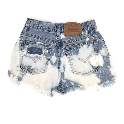 Womens 26x1 Levis 550 Cut Off Blue Jean Shorts High Waisted Bleached Light Wash