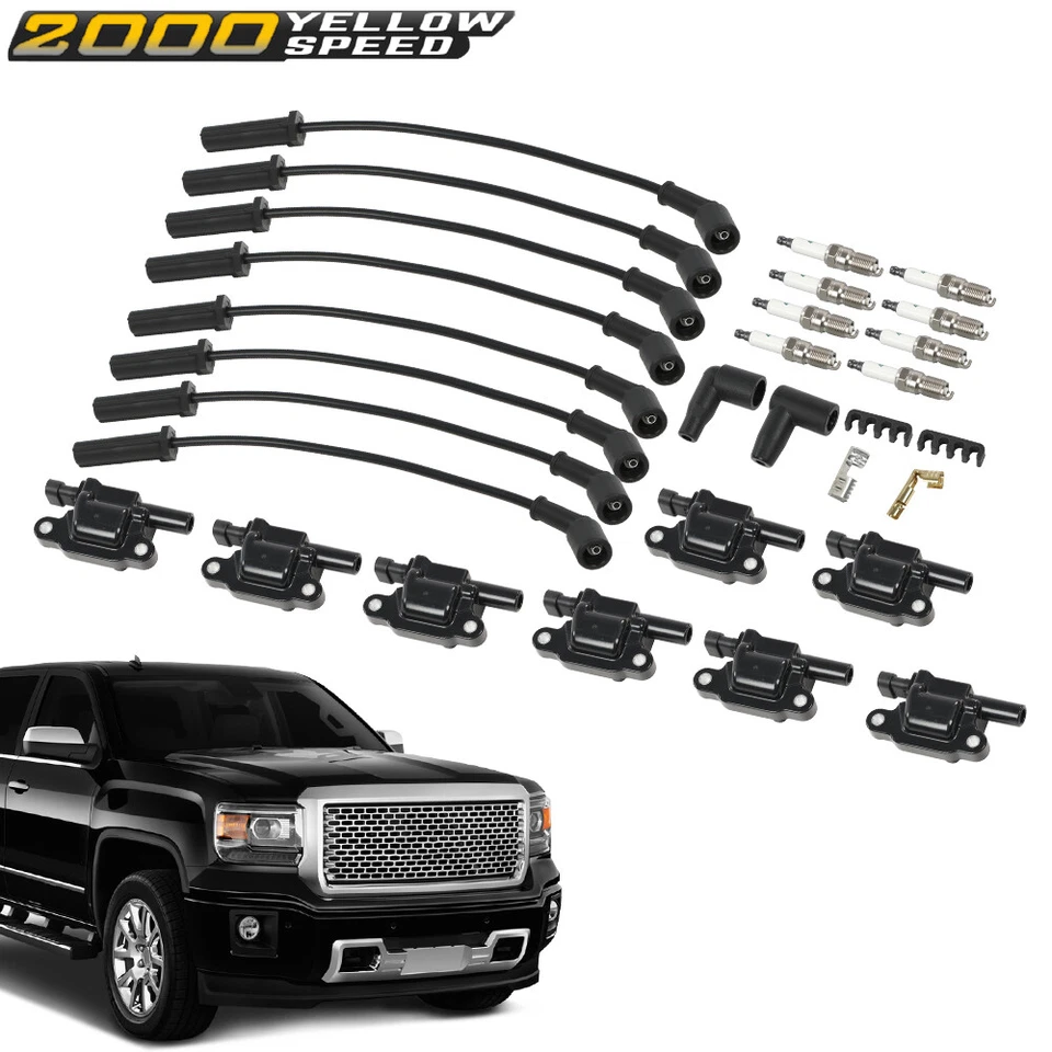 Fit For Silverado 1500 Tahoe GMC Square Ignition Coil & Spark Plug & Wires 8PCS  Foto 2 de 4