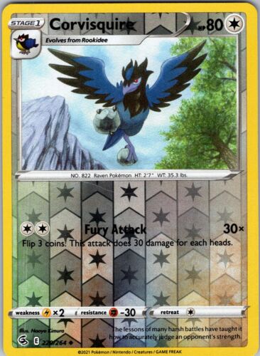 Pokémon JCC Corvisquire SWSH Fusion Strike 220/264 holo inverso tarjeta poco común casi nueva - Imagen 1 de 2