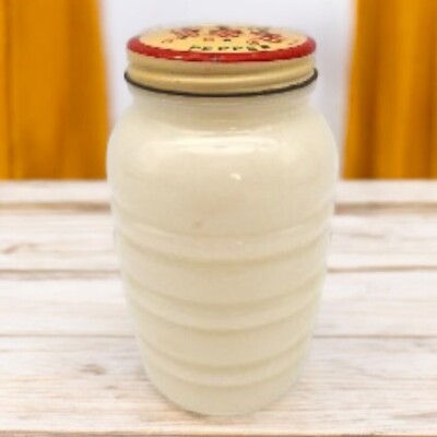 Fire King 4.5'' Pepper Shaker With Tulips Lid Beehive White Vintage